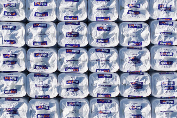 Aerial view of bags of NitroFert fertiliser